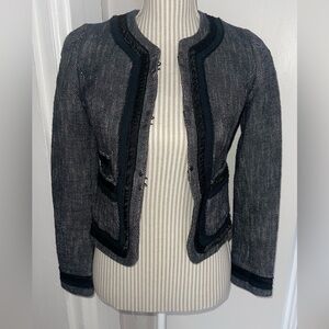 Banana Republic Black and Gray Tweed Trimmed Blazer
